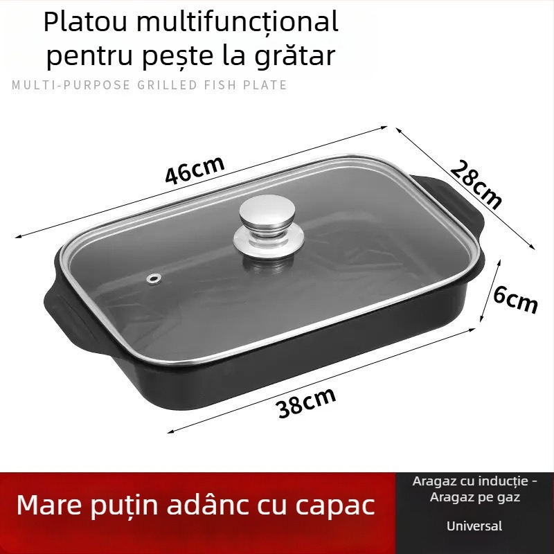 Tigaie-grătar dreptunghiular pentru pește, compatibilă cu plita cu inducție – oțel carbon, grătar exterior, calitate comercială