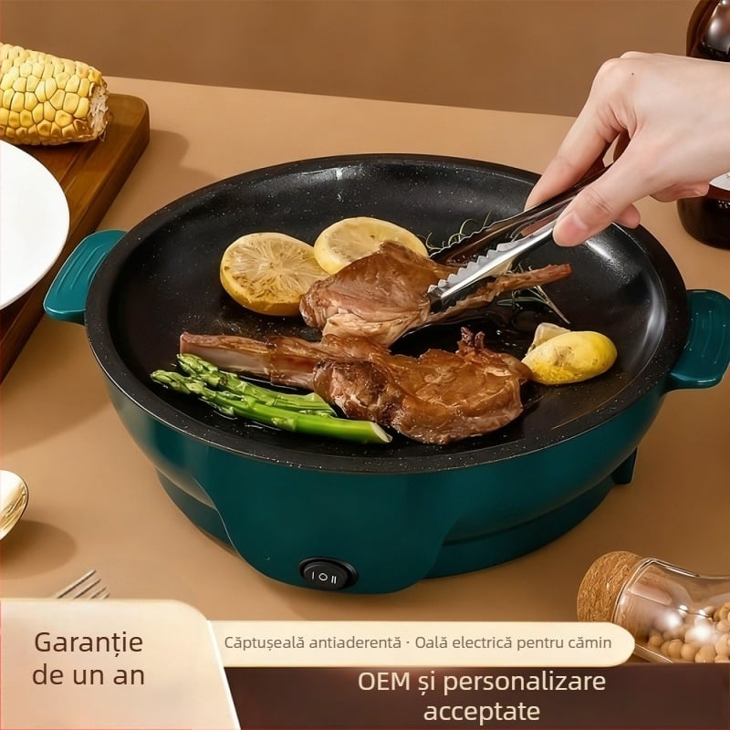 Maifan Stone tigaie electrică antiaderentă pentru grătar, 22/26 cm, 800 W, plăcuță multifuncțională de gătit pentru acasă pentru Teppanyaki și prăjit, funcție anti-uscare, pentru 2–3 persoane