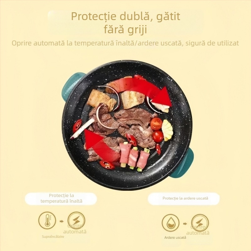 Maifan Stone tigaie electrică antiaderentă pentru grătar, 22/26 cm, 800 W, plăcuță multifuncțională de gătit pentru acasă pentru Teppanyaki și prăjit, funcție anti-uscare, pentru 2–3 persoane
