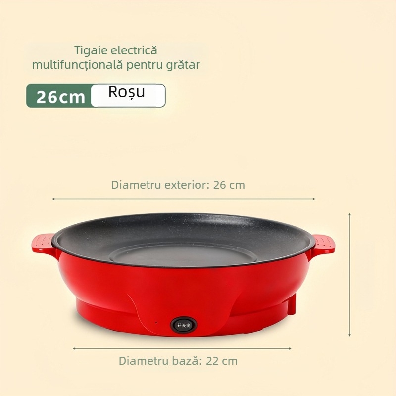 Maifan Stone tigaie electrică antiaderentă pentru grătar, 22/26 cm, 800 W, plăcuță multifuncțională de gătit pentru acasă pentru Teppanyaki și prăjit, funcție anti-uscare, pentru 2–3 persoane