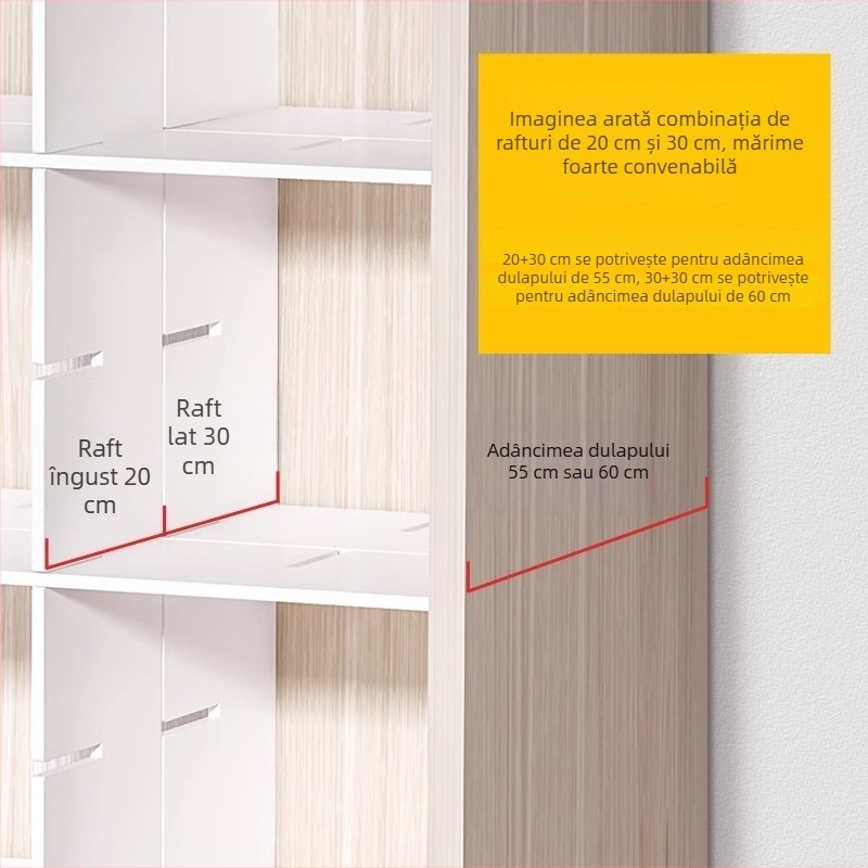 Raft divizor pentru garderobă cu opt compartimente, pentru organizarea spațiului