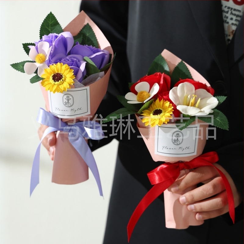 Buchet din săpun: flori veșnice, Sunflowers, Roses și Phalaenopsis orchids – flori artificiale, realizate manual, pentru nunți și decor acasă