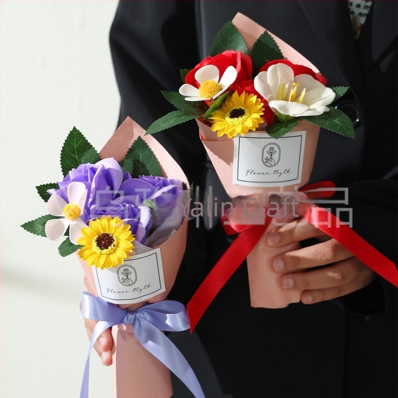 Buchet din săpun: flori veșnice, Sunflowers, Roses și Phalaenopsis orchids – flori artificiale, realizate manual, pentru nunți și decor acasă