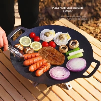 Grill de camping cu placă teppanyaki din piatră Maifan, pentru plita cu inducție