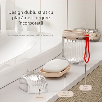 Cutie de săpun portabilă pentru călătorii, cu capac etanș și drenaj, cu două niveluri, organizator compact pentru călătorii