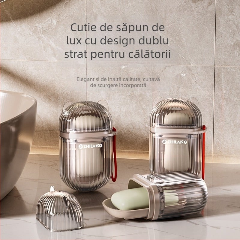 Cutie de săpun portabilă pentru călătorii, cu capac etanș și drenaj, cu două niveluri, organizator compact pentru călătorii