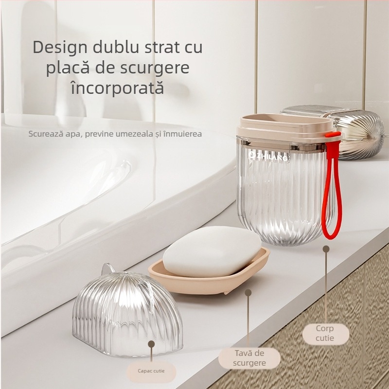 Cutie de săpun portabilă pentru călătorii, cu capac etanș și drenaj, cu două niveluri, organizator compact pentru călătorii