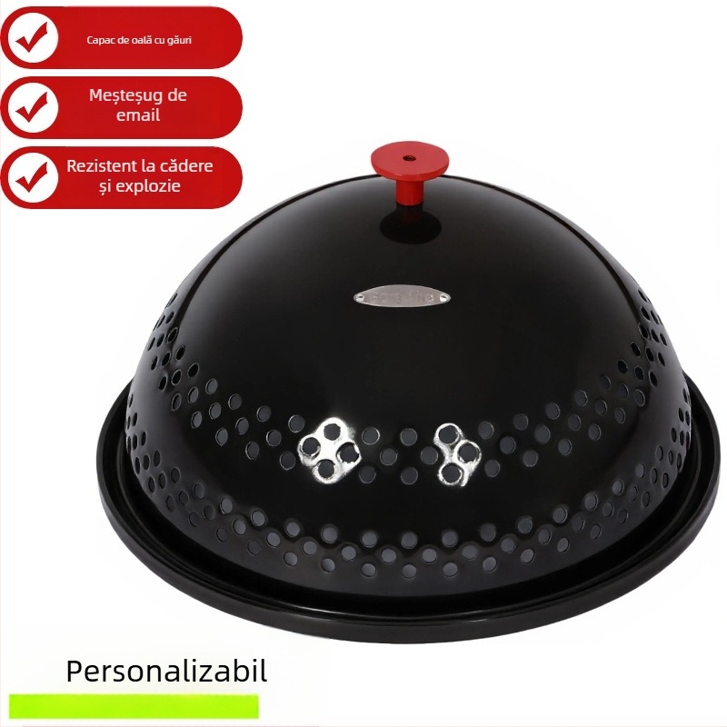 Oală emailată pentru popcorn cu placă termoconductoare și capac perforat