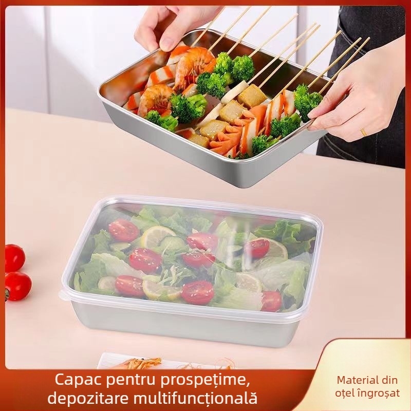 Tavă din oțel inoxidabil, multifuncțională, cu compartimente pentru pregătire, grătar, prosoape, porționare, mostre, garnituri pentru mâncăruri fierbinți și depozitare la frigider.