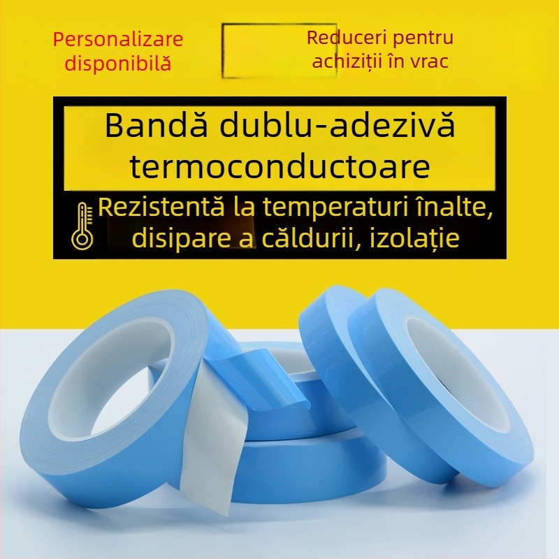 Bandă dublu-față termoconductivă pe substrat din aluminiu, cu fibră de sticlă, film albastru și adeziv alb, pentru benzi LED și plăci de circuit