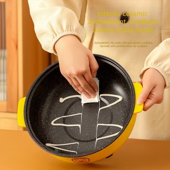 Wok electric multifuncțional pentru cămin, oală cu abur, 5–6 L, vas interior din oțel inoxidabil