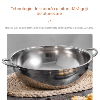 Oală de supă din oțel inoxidabil, îngroșată, cu fund plat, diametru mare, mâner dublu, capacitate 2,1–4 litri, compatibilă cu plita cu inducție