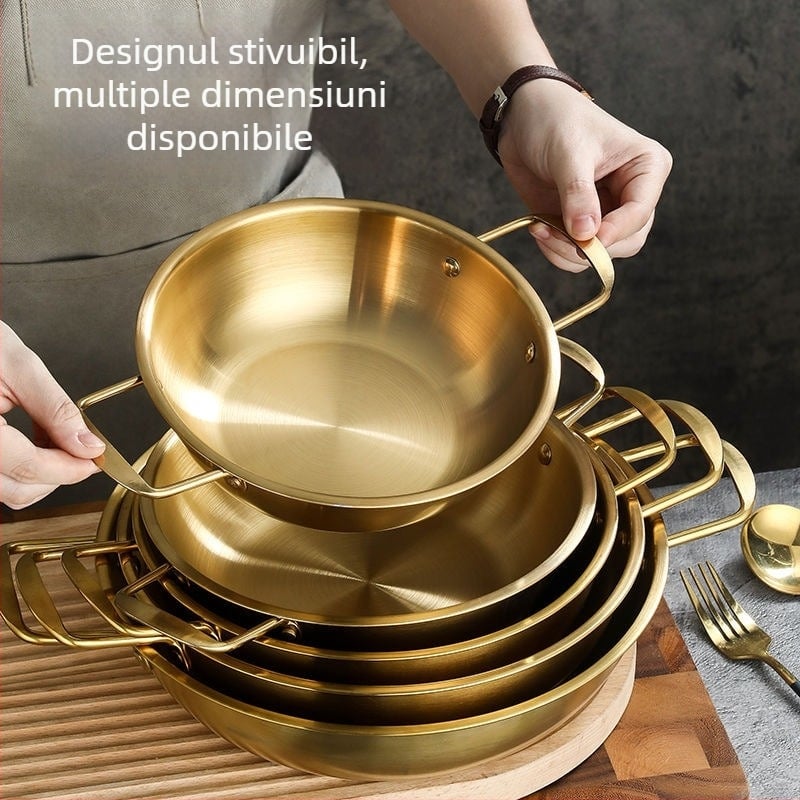 Oală din oțel inoxidabil, multifuncțională pentru hot pot cu fructe de mare, ramen și dry pot, capacitate 2,1–4 l, cu mâner dublu
