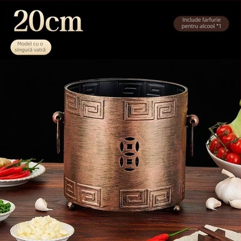 Oală din oțel inoxidabil, adâncă, cu două utilizări, cu aragaz cu alcool — potrivită pentru hot pot, terci și tăiței