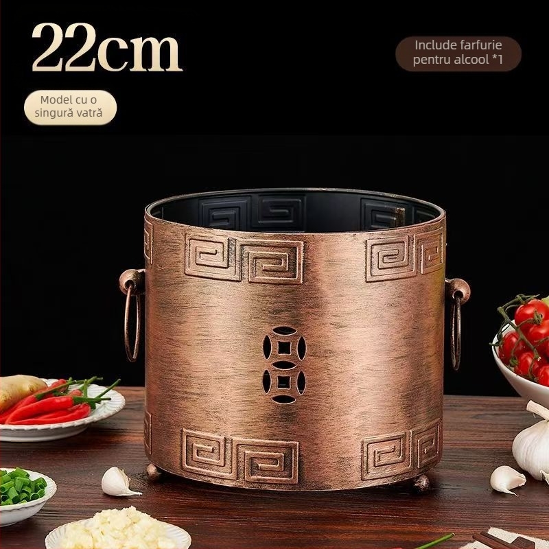 Oală din oțel inoxidabil, adâncă, cu două utilizări, cu aragaz cu alcool — potrivită pentru hot pot, terci și tăiței