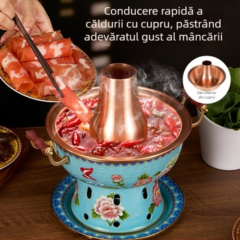 Oală de cupru emailată cloisonné pentru o singură persoană, încălzire cu alcool, capacitate 2,1–4 L