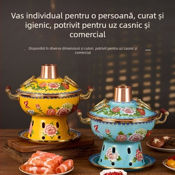 Oală de cupru emailată cloisonné pentru o singură persoană, încălzire cu alcool, capacitate 2,1–4 L