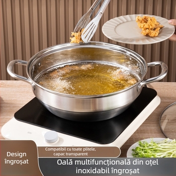 Set din oțel inoxidabil 304, cu fund gros, compatibil cu inducția; oală pentru supă, aburitor și tigaie pentru prăjit (4,1–6 L)
