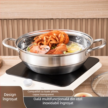 Set din oțel inoxidabil 304, cu fund gros, compatibil cu inducția; oală pentru supă, aburitor și tigaie pentru prăjit (4,1–6 L)
