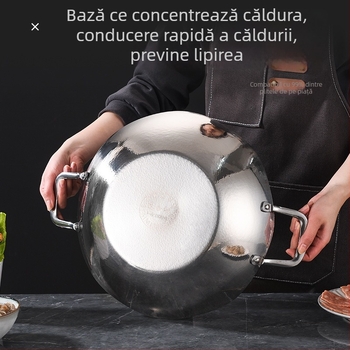 Oală de hot pot din oțel inoxidabil cu trei straturi, textură ciocănită de frunză de lotus la interior și la exterior, Yin-Yang pentru supă limpede