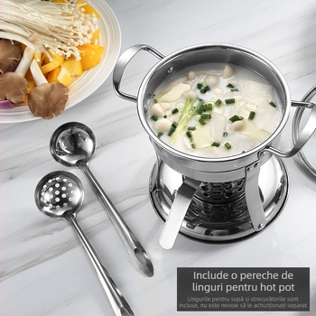 Beauty Kitchen MCT762 Oală mică din oțel inoxidabil 304, cu pereche de linguri pentru hot pot, fără acoperire, 4.1–6 L, pentru uz casnic