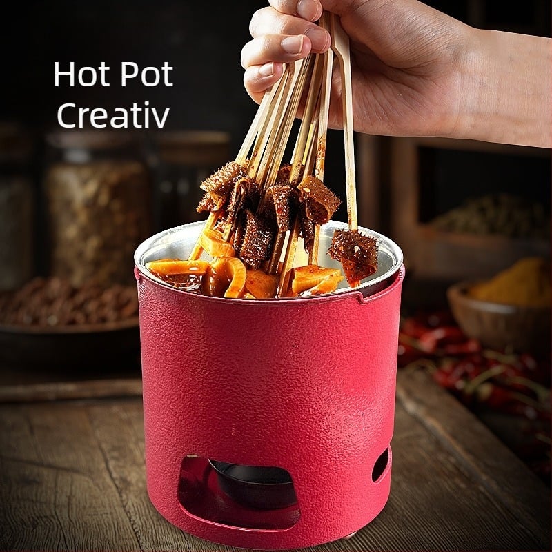 Oală mică din oțel inoxidabil pentru porții individuale: frigărui, mațe și hot pot picant Sichuan, cu arzător cu alcool