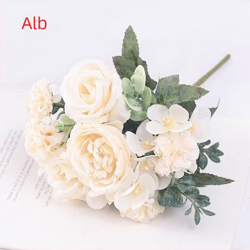 Buchet de flori artificiale din trandafiri, margaretă și crizanteme, lucrat manual, pentru decor de nuntă