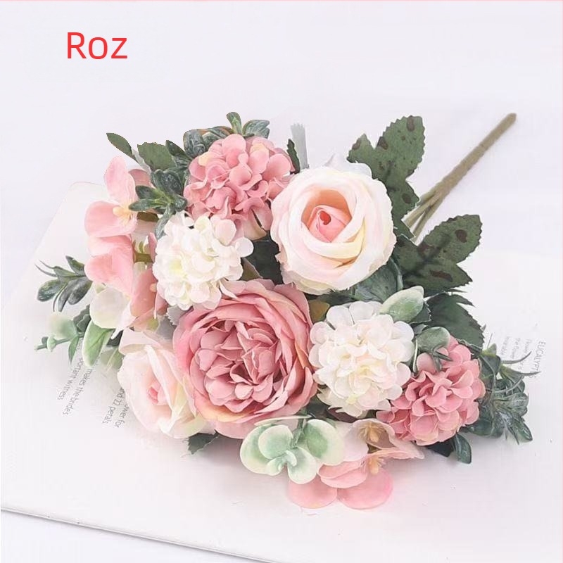 Buchet de flori artificiale din trandafiri, margaretă și crizanteme, lucrat manual, pentru decor de nuntă