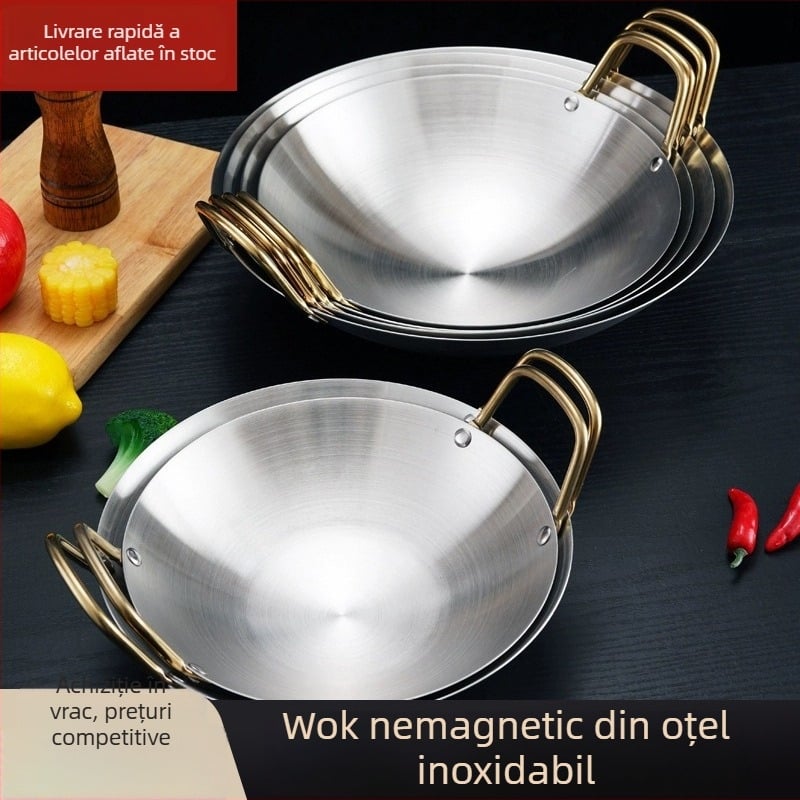 Oțel inoxidabil nemagnetic, stil coreean, vas uscat, plăcuță pentru gătit uscat, plită cu alcool, mic vas, fund gros, pentru restaurante
