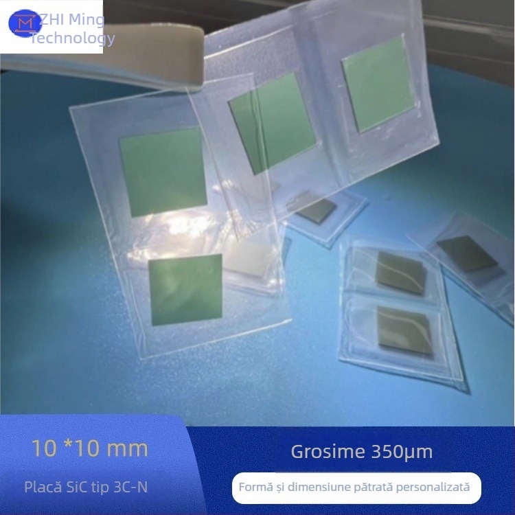 Wafer SiC de 10x10 mm, tip 3C-N, grosime 350 μm, grad Z, pentru dispozitive