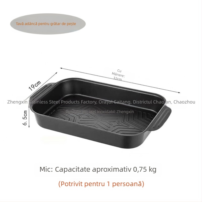 Tigaie adâncă antiaderentă pentru pește, capacitate mare, dreptunghiulară, compatibilă cu plita cu inducție, din oțel de carbon