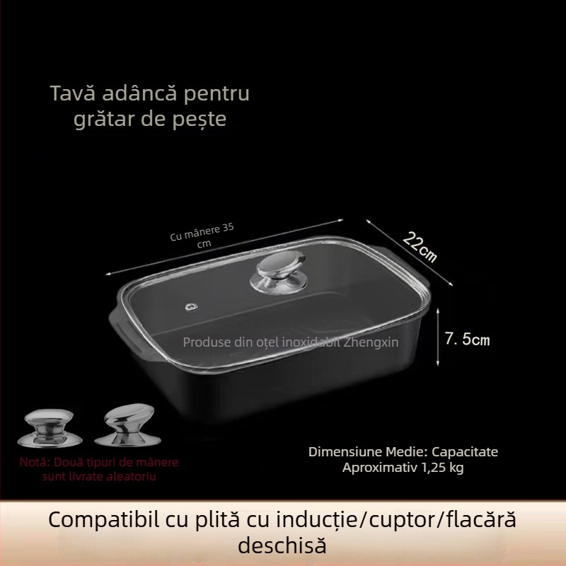 Tigaie adâncă antiaderentă pentru pește, capacitate mare, dreptunghiulară, compatibilă cu plita cu inducție, din oțel de carbon