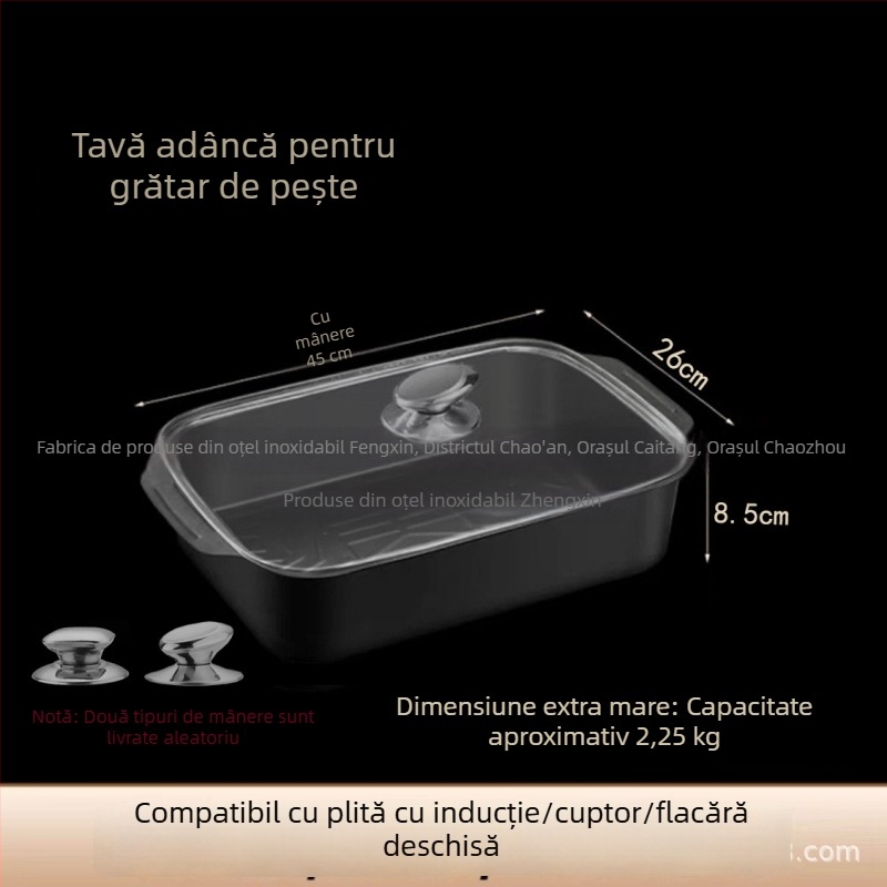 Tigaie adâncă antiaderentă pentru pește, capacitate mare, dreptunghiulară, compatibilă cu plita cu inducție, din oțel de carbon