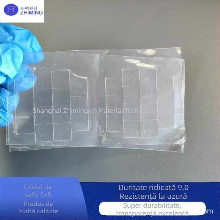 Wafer de safir 5×5, placă din sticlă-cristal, monocrystal Al2O3, duritate înaltă 9.0, rezistență la uzură