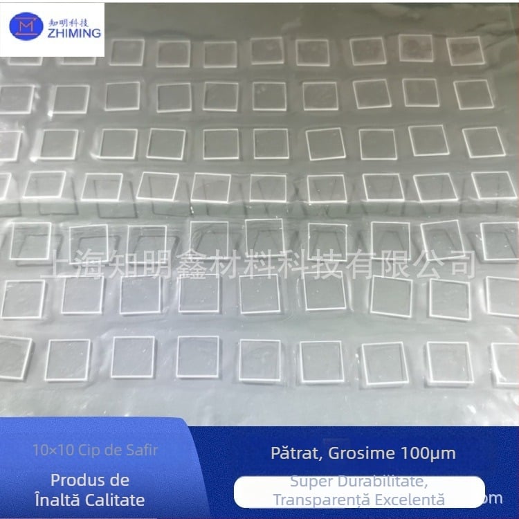 Wafer pătrat de safir, 10 × 10, grosime 100 μm, polisat pe ambele fețe, pentru lentile optice