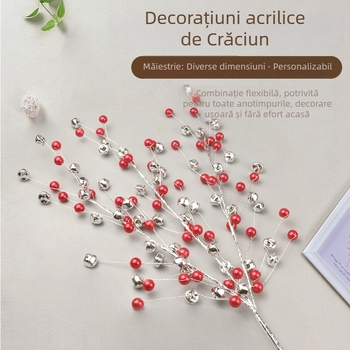 Ornament acrilic pentru brad, cu fructe roșii și clopoțe