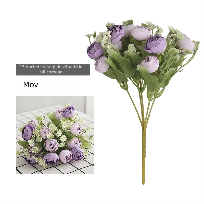 Buchet de flori de satin, 15 capete, muguri de trandafiri tea în stil coreean, trandafiri albi reali pentru ședințe foto de nuntă