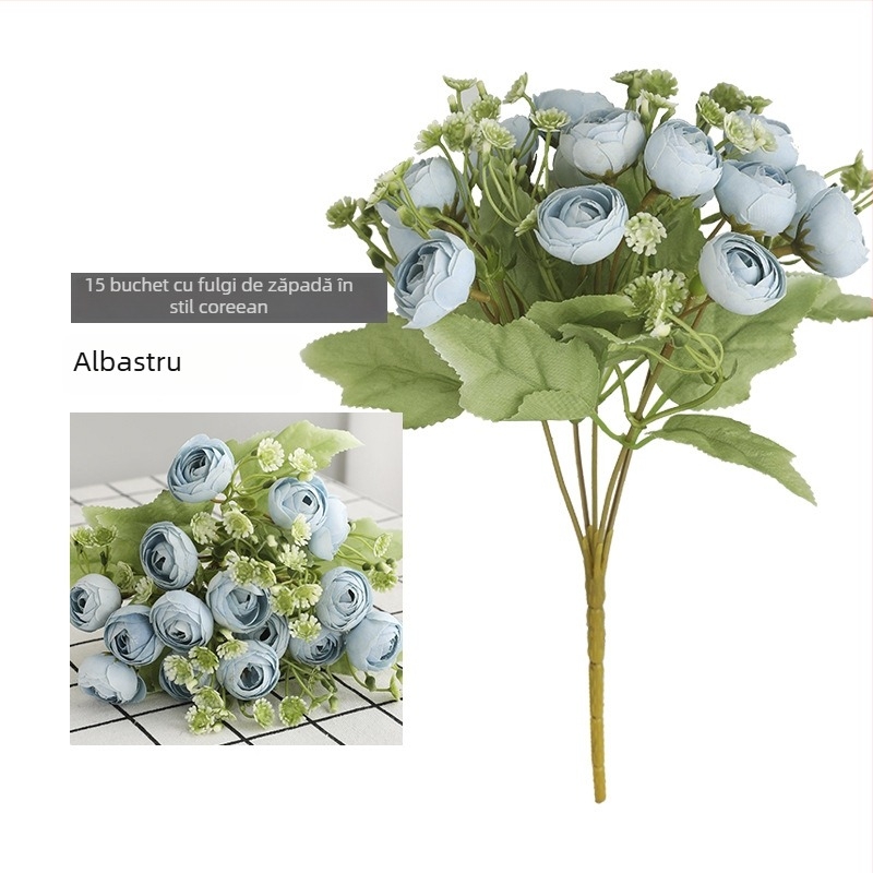Buchet de flori de satin, 15 capete, muguri de trandafiri tea în stil coreean, trandafiri albi reali pentru ședințe foto de nuntă