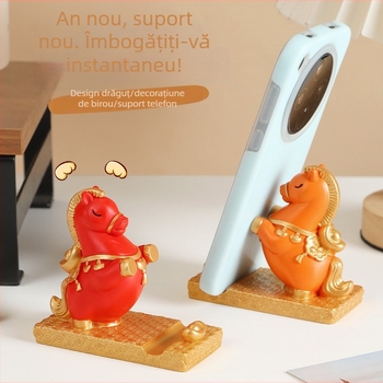 Anul 2026 al calului: mascotă de birou, figurină zodiacală de cal din rășină cu suport pentru telefon