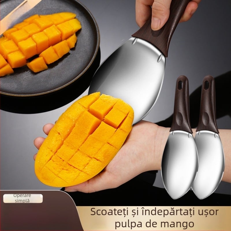 Cuțit special pentru decojit mango, divizor de fructe din oțel inoxidabil, lingură pentru pepene și instrument pentru tăiere cuburi