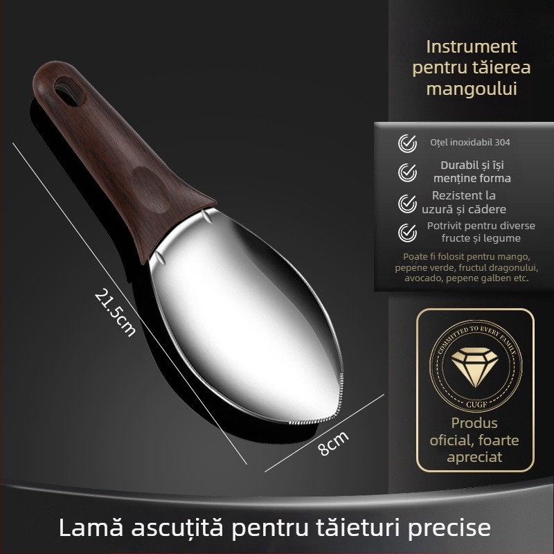 Cuțit special pentru decojit mango, divizor de fructe din oțel inoxidabil, lingură pentru pepene și instrument pentru tăiere cuburi