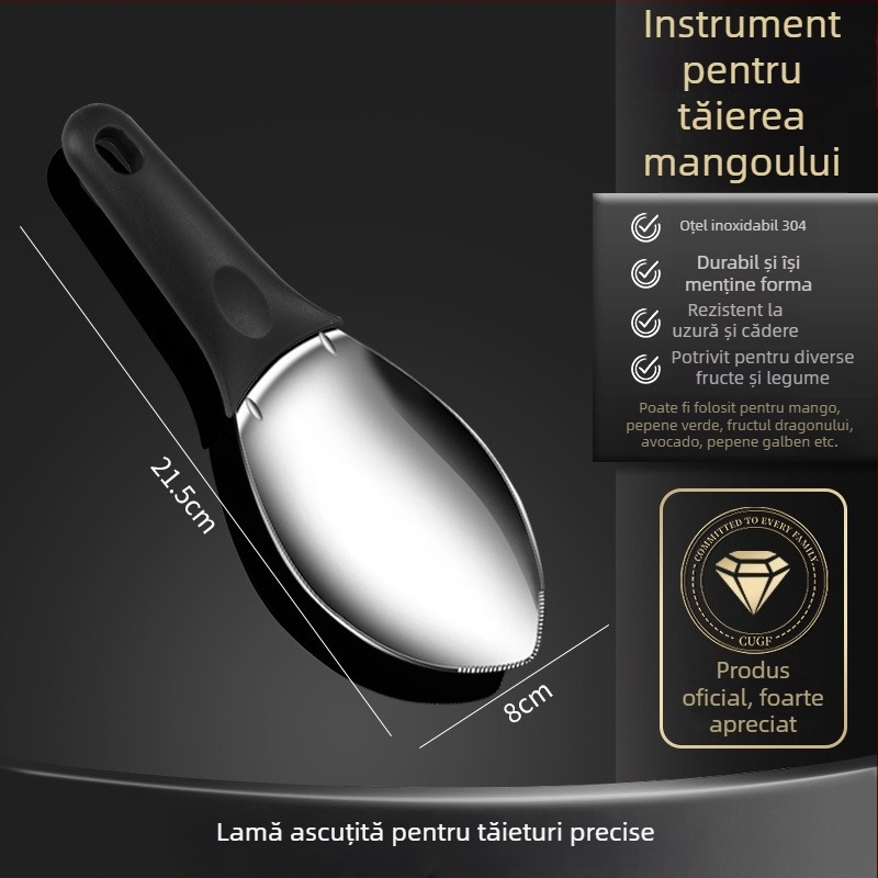 Cuțit special pentru decojit mango, divizor de fructe din oțel inoxidabil, lingură pentru pepene și instrument pentru tăiere cuburi