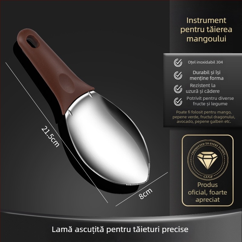 Cuțit special pentru decojit mango, divizor de fructe din oțel inoxidabil, lingură pentru pepene și instrument pentru tăiere cuburi