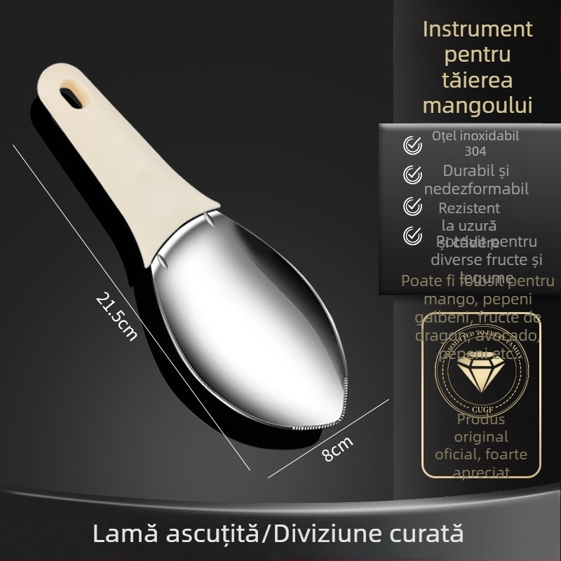 Cuțit special pentru decojit mango, divizor de fructe din oțel inoxidabil, lingură pentru pepene și instrument pentru tăiere cuburi