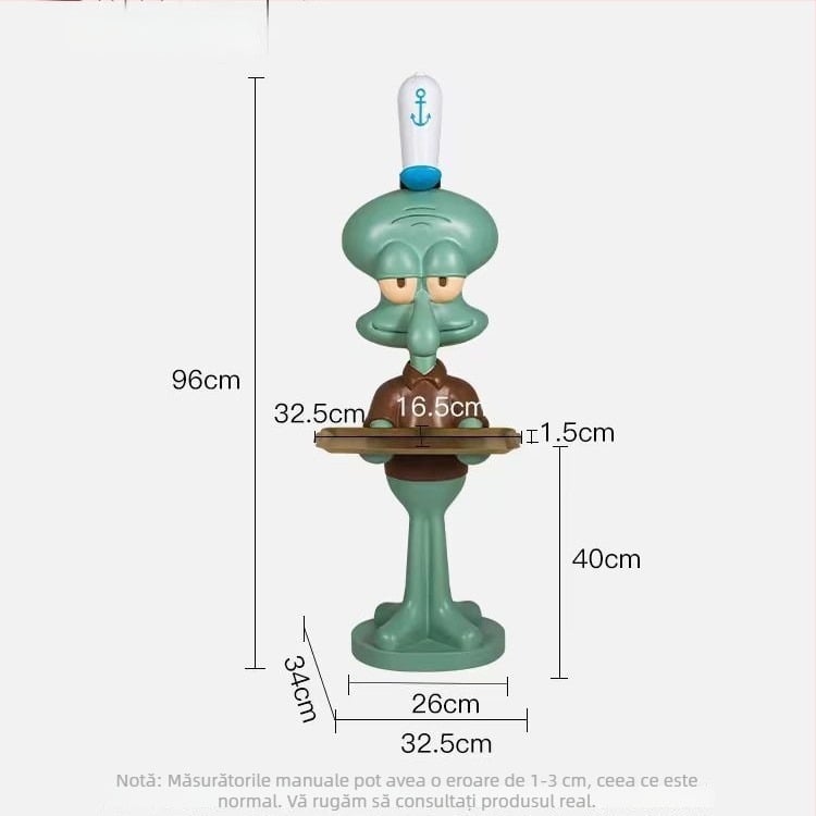 În stoc: figurină Squidward de 1 metru, stand pe podea, mare ornament decorativ pentru sufragerie lângă canapea.