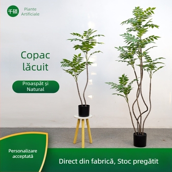 Model nou de plantă artificială verde din lemn lacuit, pentru decor interior, plantă în ghiveci pentru sufragerie și recuzită pentru fotografii în aer liber