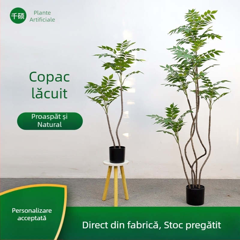 Model nou de plantă artificială verde din lemn lacuit, pentru decor interior, plantă în ghiveci pentru sufragerie și recuzită pentru fotografii în aer liber