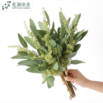 Plantă artificială realistă cu frunze de eucalipt și fructe, pentru aranjamente florale și decor de casă