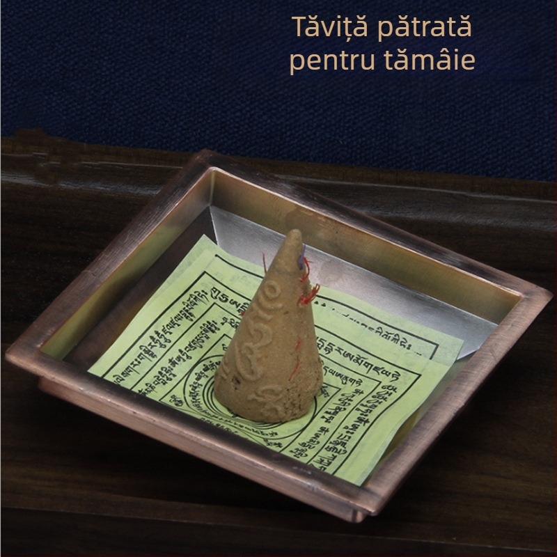 Tavă de tămâie tantrică, pătrată cu cruce Vajra și roată mandală pentru ritualuri