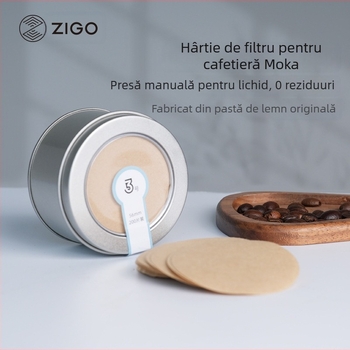 Hârtie de filtru cafea rotundă pentru moka pot, culoare naturală, în cutie metalică, 200 coli